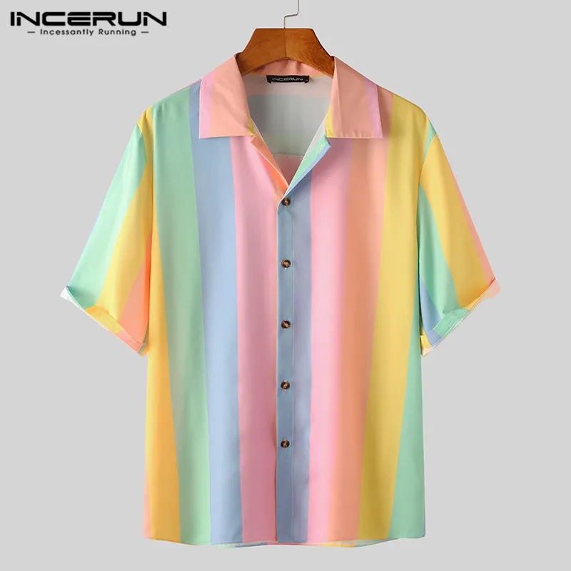 INCERUN 2021 Summer Mens Shirts Short Sleeve Colorful Striped Blouse Turn Down Collar Button Camisa Male Casual Breathable Tops
INCERUN 2021 Summer Mens Shirts Short Sleeve Colorful Striped Blouse Turn Down Collar Button Camisa Male Casual Breathable Tops
