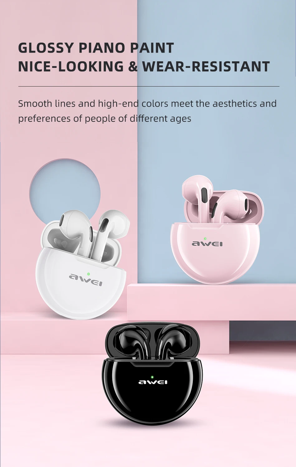 AWEI T17 TWS Bluetooth Headsets Wireless Earbud Gaming Mini Half in Ear Type-C Charging Case With Microphone For Sport Game Play AWEI T17 TWS Bluetooth Headsets Wireless Earbud Gaming Mini Half in Ear Type-C Charging Case With Microphone For Sport Game Play