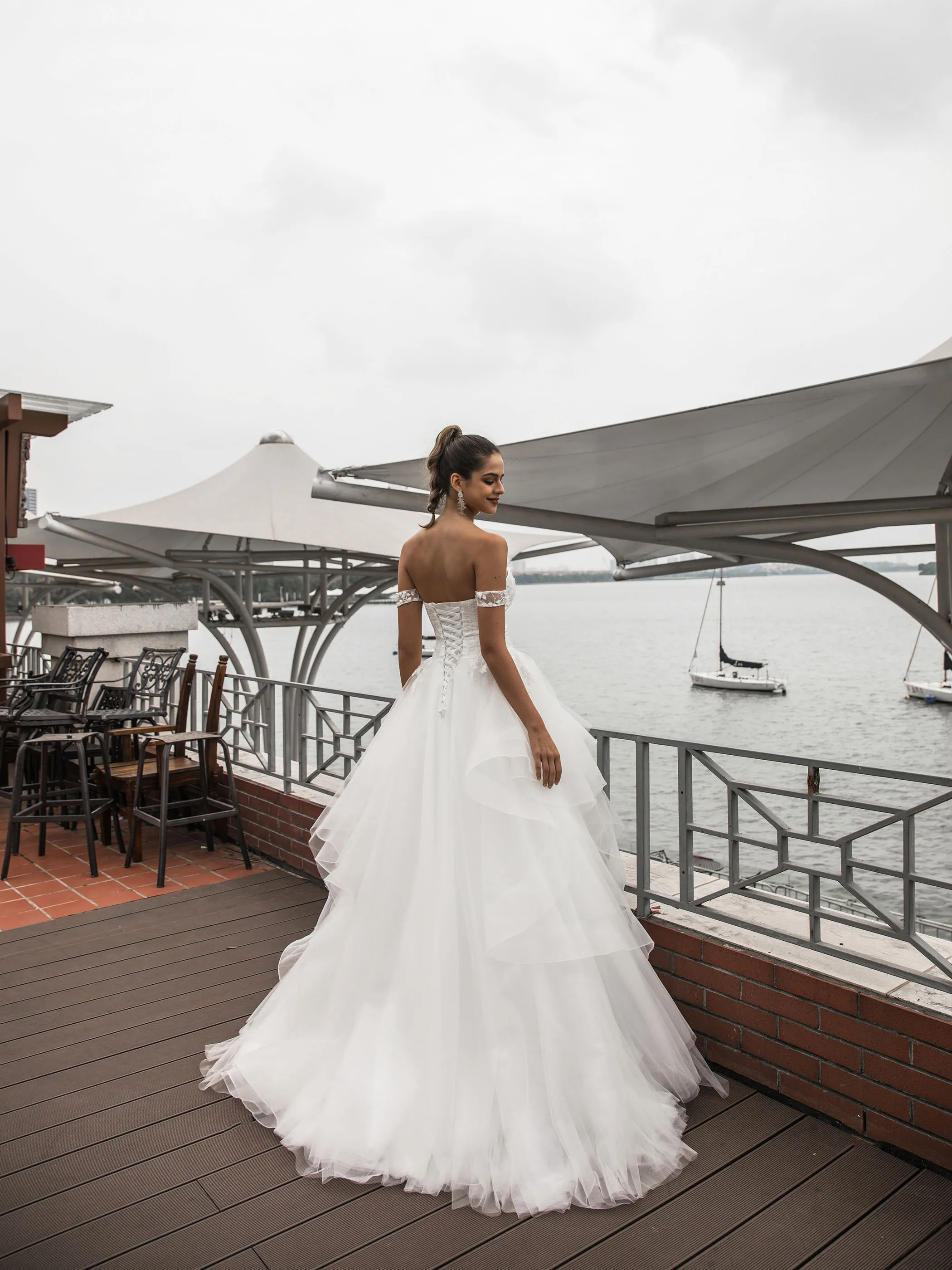 Tanpell Appliques Long Wedding Dress Elegant Ivory Off-The-Shoulder Sleeveless Floor-Length Church Ball Gown 2020 | Свадьбы и