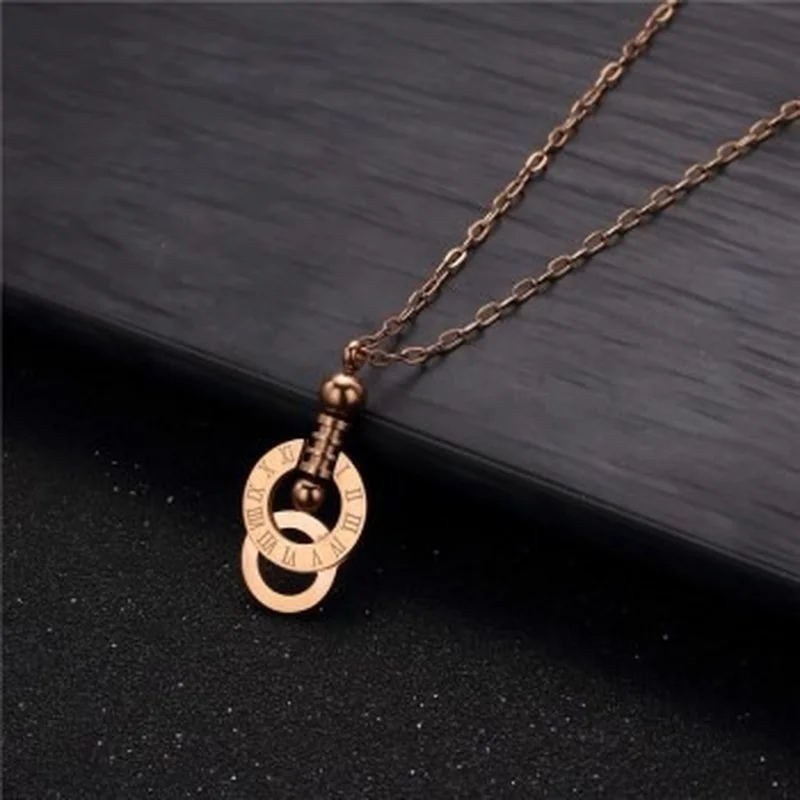 New Fashion Hot Women's Clavicle Chain Plating 18k Rose Gold Double-ring Roman Digital Necklace N471 
New Fashion Hot Women's Clavicle Chain Plating 18k Rose Gold Double-ring Roman Digital Necklace N471