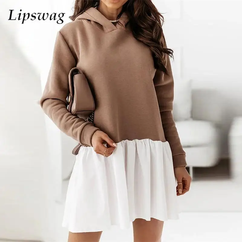 Женское платье-свитшот с длинным рукавом и капюшоном
Женское платье-свитшот с длинным рукавом и капюшоном