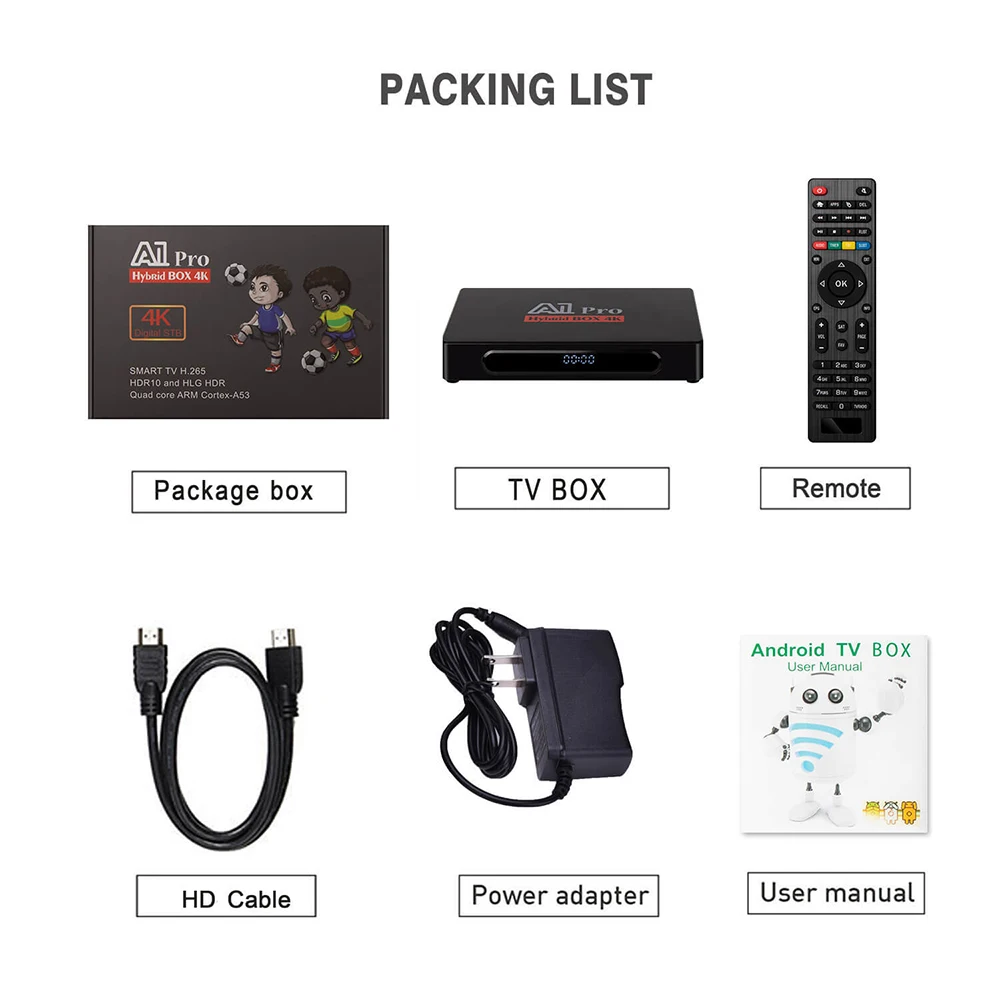 A1 Pro Android 9.0 TV Box 4K Amlogic S905D H.265 HEVC DVB-C DVB-T2 Digital TV Tuner DVB T2 Combo DVB-S2 Satellite TV Receiver
A1 Pro Android 9.0 TV Box 4K Amlogic S905D H.265 HEVC DVB-C DVB-T2 Digital TV Tuner DVB T2 Combo DVB-S2 Satellite TV Receiver