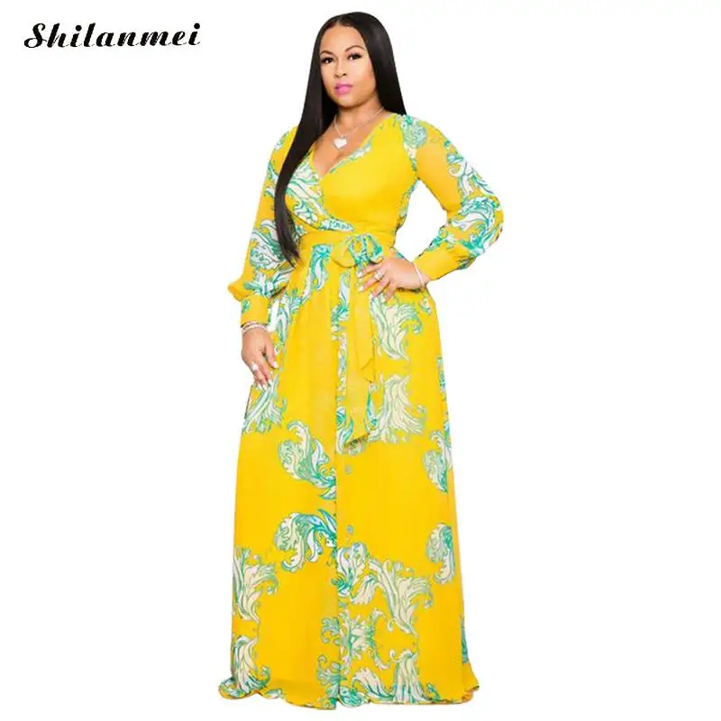 Summer Spring Plus Size Chiffon Dress Robe Autumn Printing Bohemian Dress Women Deep V-Neck Bow Belted Elegant Boho Maxi Dress
Summer Spring Plus Size Chiffon Dress Robe Autumn Printing Bohemian Dress Women Deep V-Neck Bow Belted Elegant Boho Maxi Dress