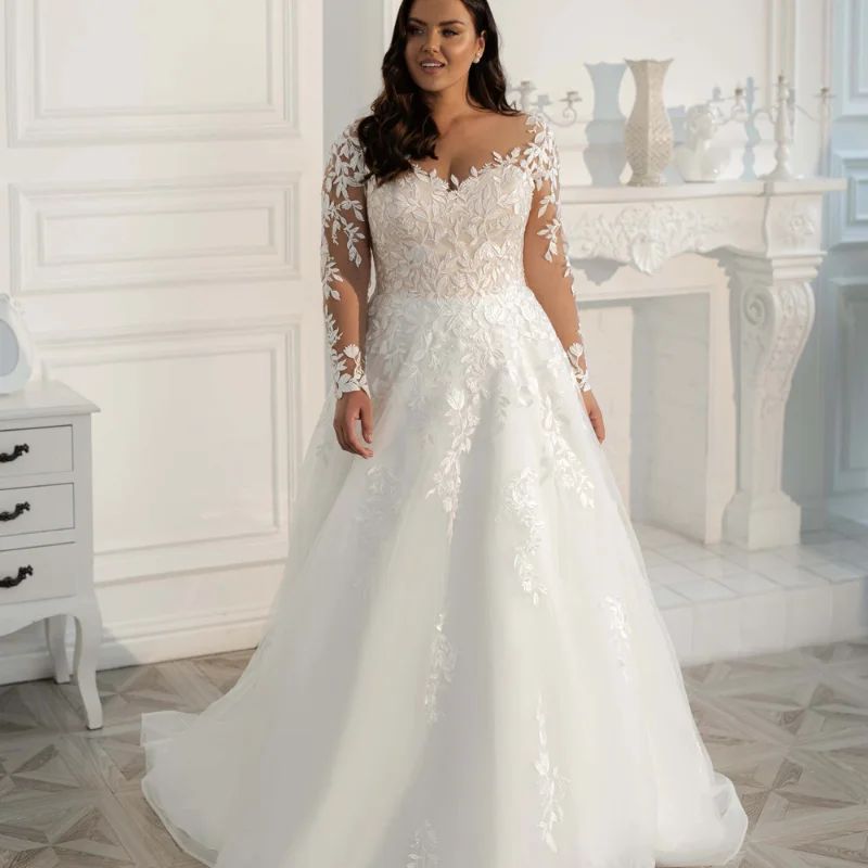 2021 Plus Size Wedding Dresses Long Sleeves Sweep Train V-Neck A-line Custom Made Lace Appliques Bridal Gowns Robe De Mariee
2021 Plus Size Wedding Dresses Long Sleeves Sweep Train V-Neck A-line Custom Made Lace Appliques Bridal Gowns Robe De Mariee