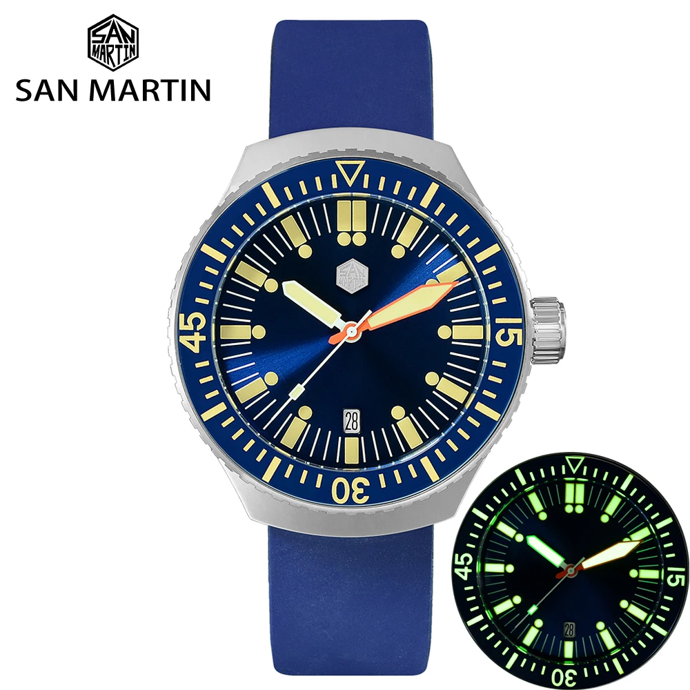 San Martin Men's Sporty Dive Watch Blue Dial Stainless Steel Sapphire NH35 Automatic Movement 200m Water Resistant Luminous Mark
San Martin Men's Sporty Dive Watch Blue Dial Stainless Steel Sapphire NH35 Automatic Movement 200m Water Resistant Luminous Mark
