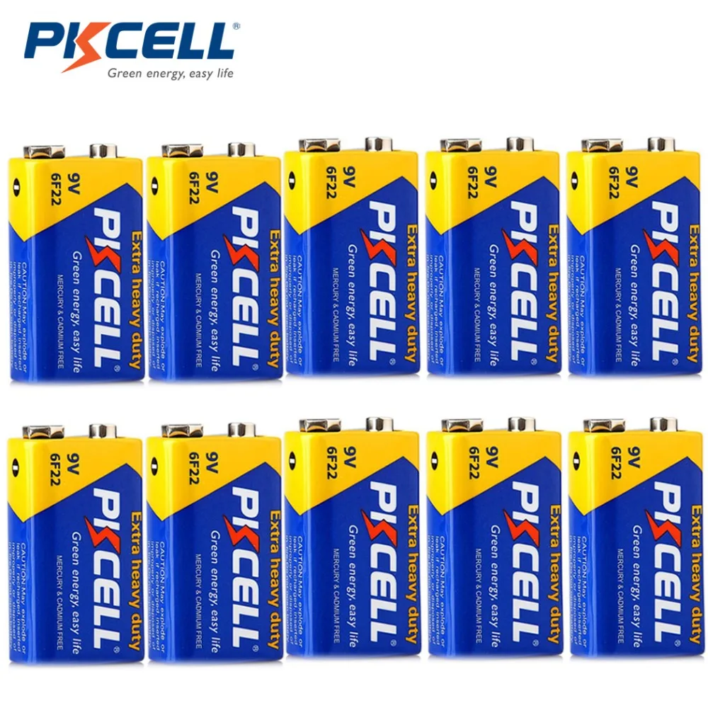 

10PCS PKCELL 9v 6F22 Carbon Zinc Super Heavy Duty Batteries thermometer battery 6F22 MN1604 Pinpointer Metal Detector Multimeter