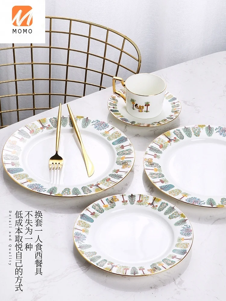 Ceramic One-Person Western Food Tableware Set Creative Golden Edge Household Steak Plate
Ceramic One-Person Western Food Tableware Set Creative Golden Edge Household Steak Plate