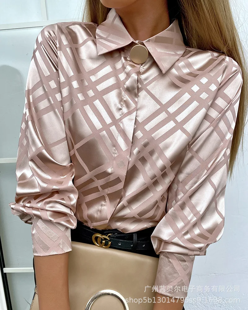 Wepbel Women's Shirt Metal Buckle Hidden Hook Lape Chiffon Design Sense Loose Beige Stripes Satin Western Style Elegant Top
Wepbel Women's Shirt Metal Buckle Hidden Hook Lape Chiffon Design Sense Loose Beige Stripes Satin Western Style Elegant Top