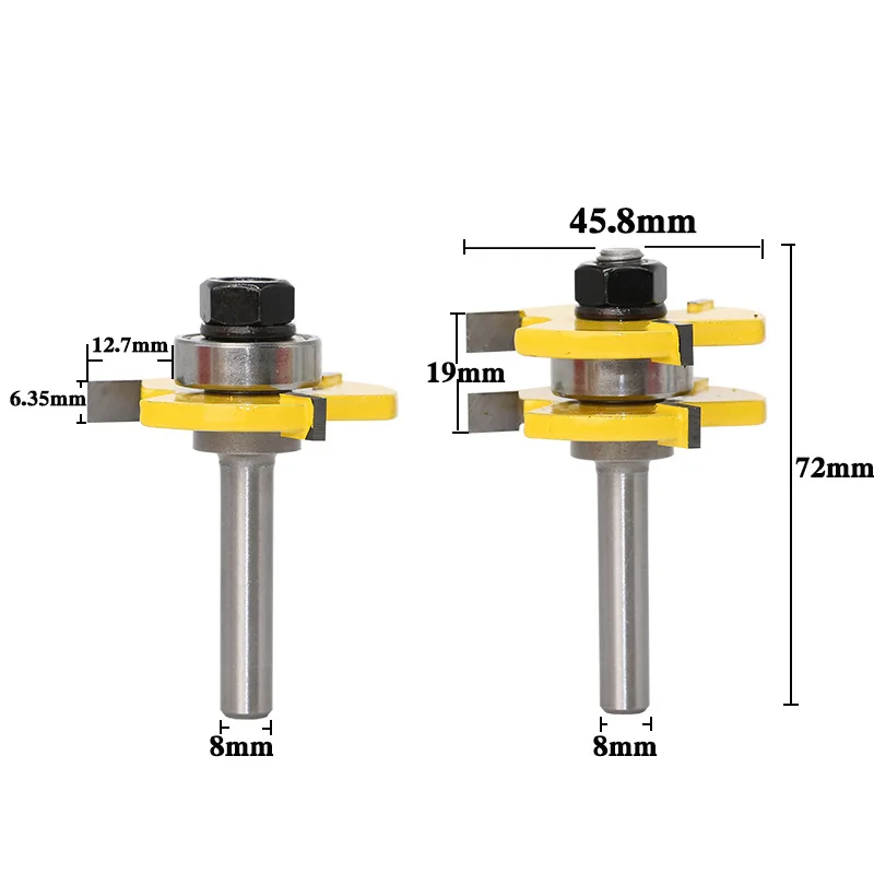 2pcs/Set 1/4" Shank V Groove & Matched Tongue Router Bit Set w/ premium ball bearings Woodworking cutter
2pcs/Set 1/4" Shank V Groove & Matched Tongue Router Bit Set w/ premium ball bearings Woodworking cutter