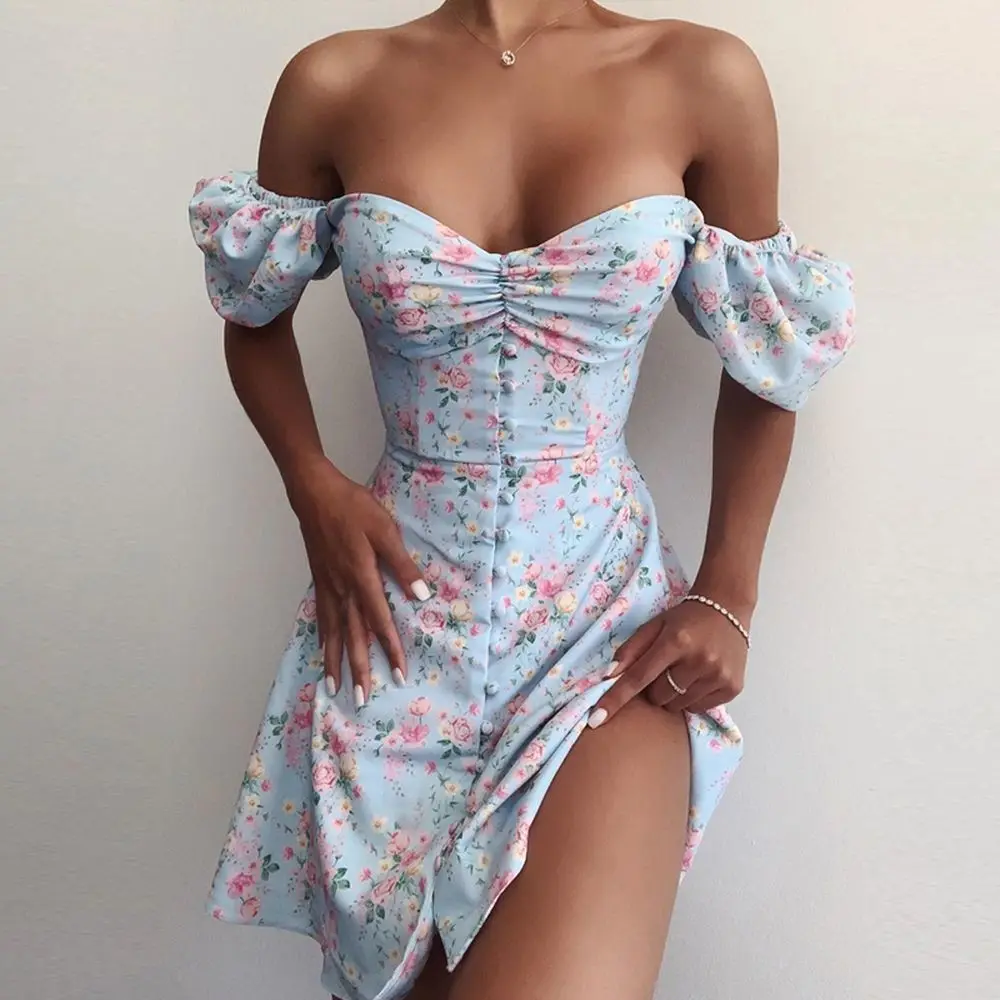 Women Dress Square Collar Puff Floral Print Sexy Mini Dresses Female Robe Sleeve Beach Holiday Women Sundress Summer 2021 
Women Dress Square Collar Puff Floral Print Sexy Mini Dresses Female Robe Sleeve Beach Holiday Women Sundress Summer 2021