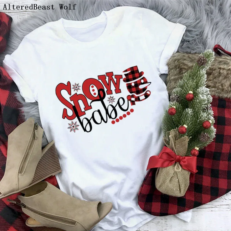2021 New fashion Christmas T Shirt women plaid Snow babe print white christmas tshirt female harajuku o-neck clothes tops
2021 New fashion Christmas T Shirt women plaid Snow babe print white christmas tshirt female harajuku o-neck clothes tops