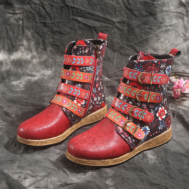 New Socofy Women Boots Retro Printed Metal Buckle Soft Leather Zipper Ankle Boots Ladies Shoes Women Botines Mujer 2021
New Socofy Women Boots Retro Printed Metal Buckle Soft Leather Zipper Ankle Boots Ladies Shoes Women Botines Mujer 2021