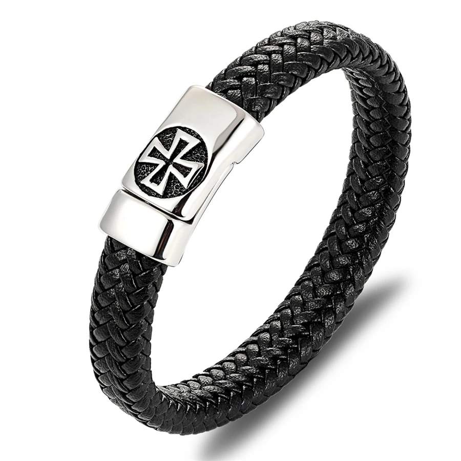 Black Color Cross Pattern Alloy Buckle Genuine Leather Bracelet For Men Stainless Steel Fine Jewelry Sculpture Bracelet
Black Color Cross Pattern Alloy Buckle Genuine Leather Bracelet For Men Stainless Steel Fine Jewelry Sculpture Bracelet