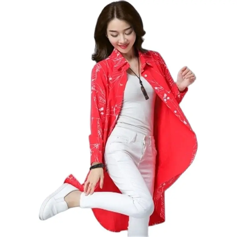 Spring and autumn new national style women's shirt loose thin long-sleeved printed shirt medium long cotton linen tops 421
Spring and autumn new national style women's shirt loose thin long-sleeved printed shirt medium long cotton linen tops 421