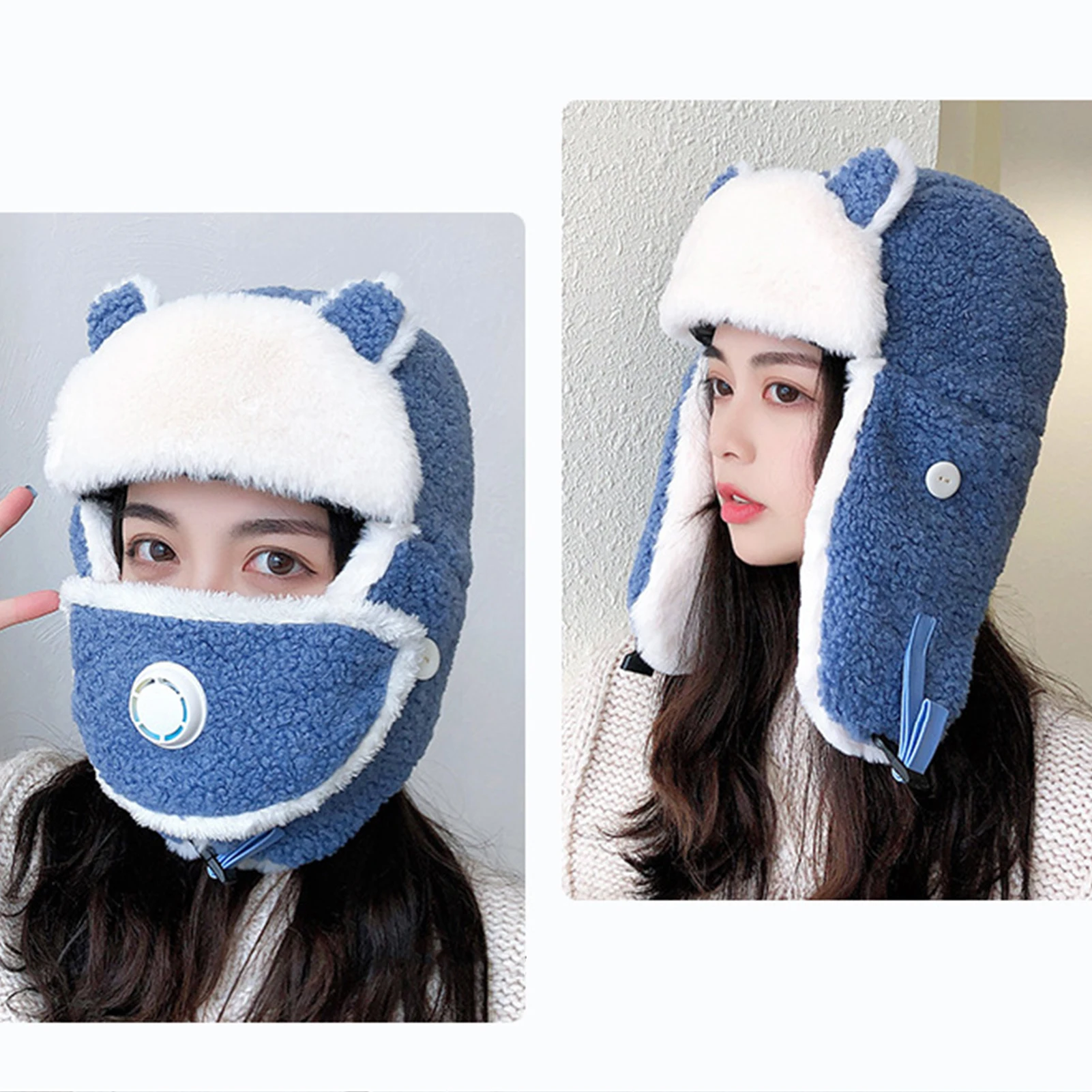 Warm Cap Knitted Hat Women Winter Hat Winter Warm Knitted Faux Lambswool Earflap Windproof Face Cover Hat with Breathing Valve
Warm Cap Knitted Hat Women Winter Hat Winter Warm Knitted Faux Lambswool Earflap Windproof Face Cover Hat with Breathing Valve