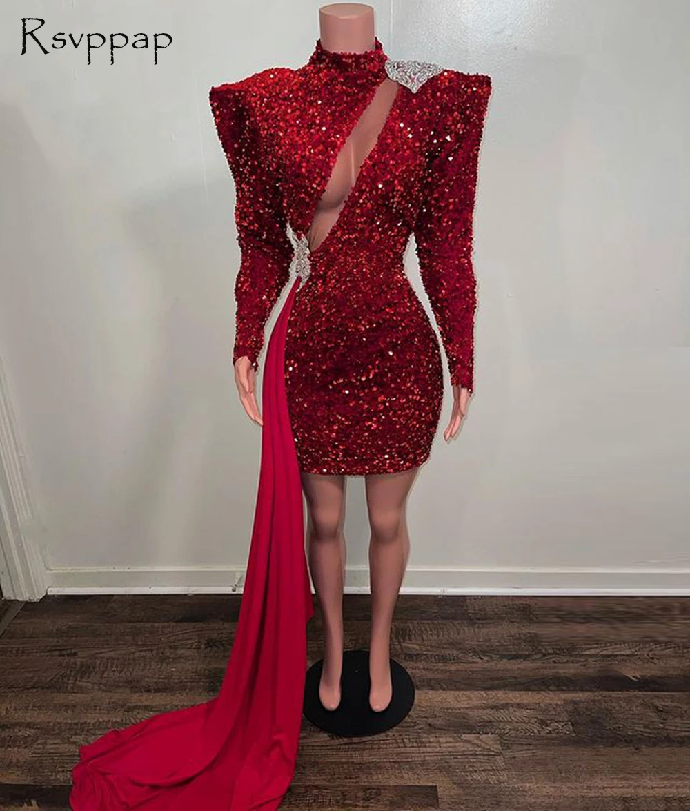 New Arrival High Neck Sparkly Long Sleeve Burgundy Sequin African Black Girls Short Prom Dresses 2021 With Train
New Arrival High Neck Sparkly Long Sleeve Burgundy Sequin African Black Girls Short Prom Dresses 2021 With Train