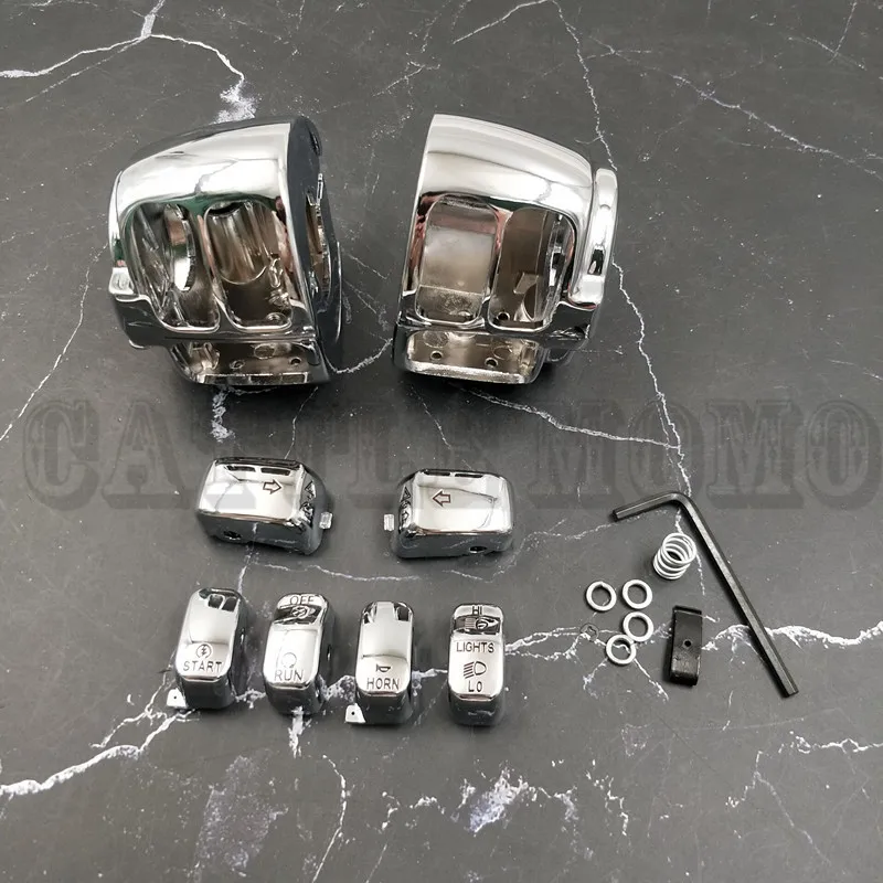 Motorcycle Chrome Handlebar Control Switch Housings Switch Caps For Harley Softail Sportster 883 1200 Dyna V-Rod Models
Motorcycle Chrome Handlebar Control Switch Housings Switch Caps For Harley Softail Sportster 883 1200 Dyna V-Rod Models
