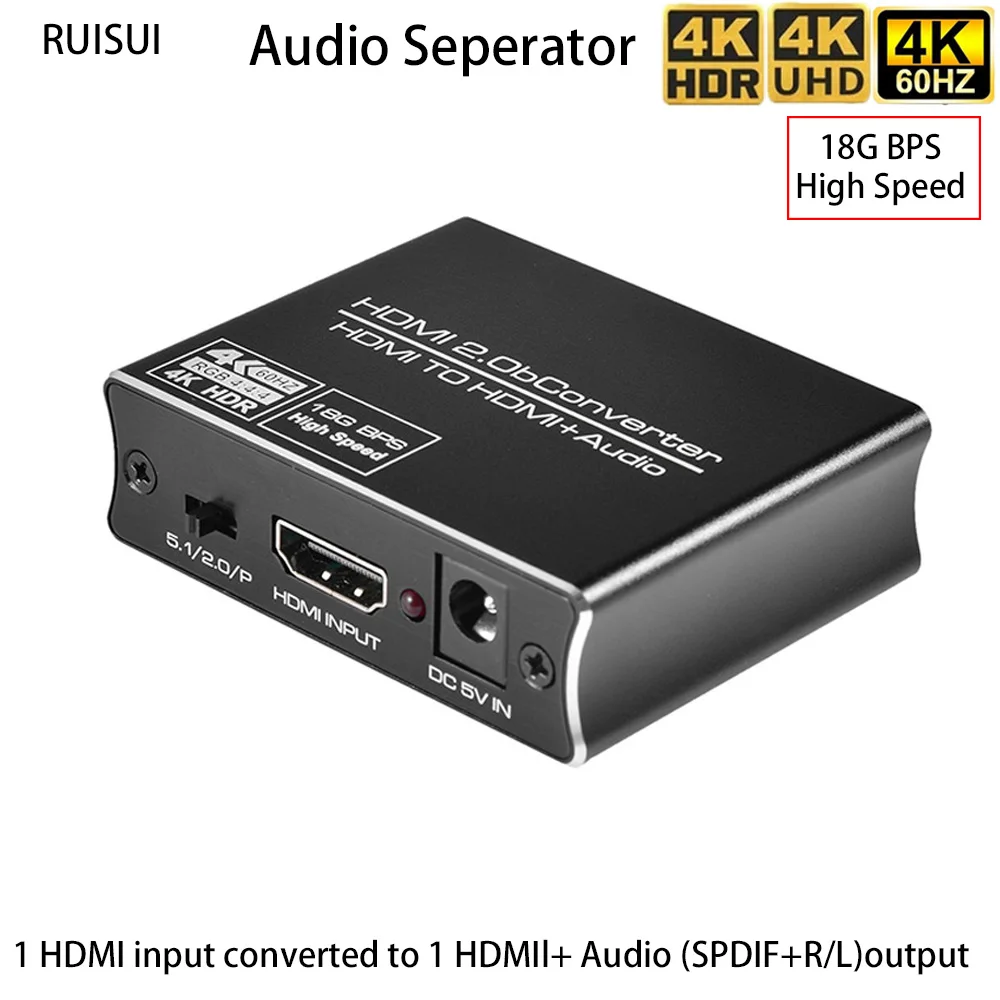 RUISUI 4K Hdmi Splitter HDR 4K 2K 60Hz UHD 1 in 2 Out Hdmi Audio Seperator Support SPDIF+R/L Analog Audio Output 18Gbps for TV
RUISUI 4K Hdmi Splitter HDR 4K 2K 60Hz UHD 1 in 2 Out Hdmi Audio Seperator Support SPDIF+R/L Analog Audio Output 18Gbps for TV