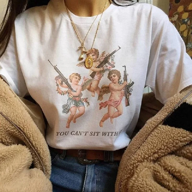 Loose Harajuku Casual Fun T-Shirt Cartoon Letter Print tops You Cant Sit with Us Three Angels Summer Women's casual Large Size
Loose Harajuku Casual Fun T-Shirt Cartoon Letter Print tops You Cant Sit with Us Three Angels Summer Women's casual Large Size