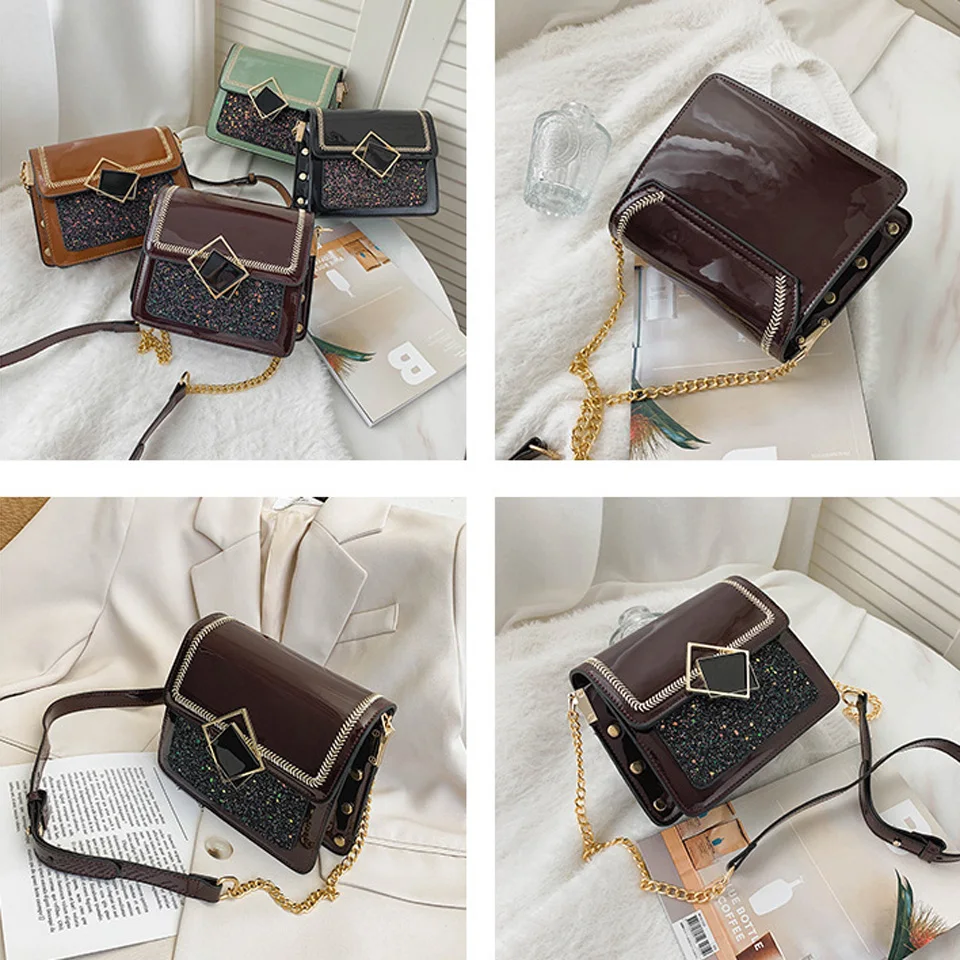Women's Shoulder Bags PU Patent Leather Chain Crossbody Bags Simple Small Square Bag Women Designer Handbag 2021 Messenger Bag
Women's Shoulder Bags PU Patent Leather Chain Crossbody Bags Simple Small Square Bag Women Designer Handbag 2021 Messenger Bag