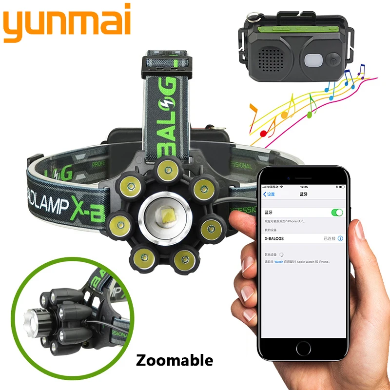 Умный светодиодный налобный фонарь для ночного бега, Bluetooth-динамик XM-L T6, налобный фонарь 8000 Люмен, zoom USB, аккумуляторный фонарик 18650
Умный светодиодный налобный фонарь для ночного бега, Bluetooth-динамик XM-L T6, налобный фонарь 8000 Люмен, zoom USB, аккумуляторный фонарик 18650