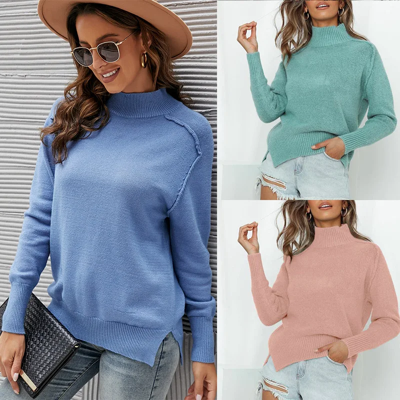 2021 Autumn And Winter New Women's Sweaters Solid Color High Neck Long-sleeved Tops Simple Casual Looses Winter Ladies Pullovers
2021 Autumn And Winter New Women's Sweaters Solid Color High Neck Long-sleeved Tops Simple Casual Looses Winter Ladies Pullovers