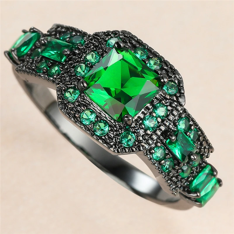 Luxury Female Green Crystal Stone Ring Charm 14KT Black Gold Wedding Rings For Women Promise Bride Square Zircon Engagement Ring
Luxury Female Green Crystal Stone Ring Charm 14KT Black Gold Wedding Rings For Women Promise Bride Square Zircon Engagement Ring