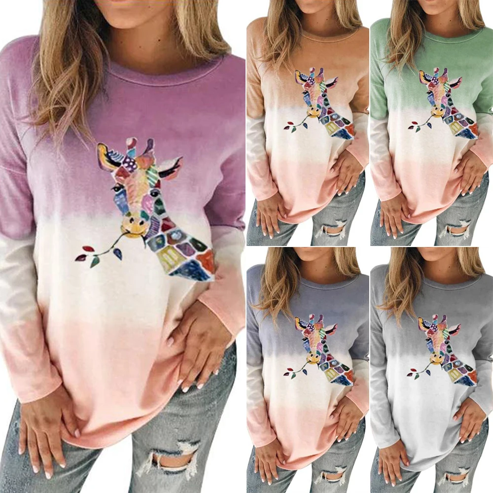 Giraffe Printed Sweatshirt Women Gradient Autumn Long Sleeve Top Plus Size O-Neck Print Pullover Casual Tops Women Clothing
Giraffe Printed Sweatshirt Women Gradient Autumn Long Sleeve Top Plus Size O-Neck Print Pullover Casual Tops Women Clothing