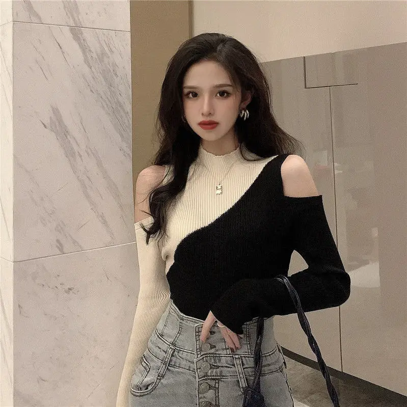 Woman Sweaters Women's Knitwear 2020 Autumn Sweater Slim-Fit Contrast Colors off-the-Shoulder Top Femme Chandails Pull Hiver 
Woman Sweaters Women's Knitwear 2020 Autumn Sweater Slim-Fit Contrast Colors off-the-Shoulder Top Femme Chandails Pull Hiver