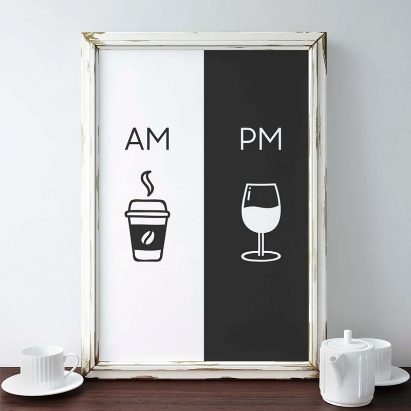 Self-adhesive wall stickers Wall Art Painting Modern Am Coffee PM Wine Sign Print Kitchen Restaurant Poster Nordic Home Decor
Self-adhesive wall stickers Wall Art Painting Modern Am Coffee PM Wine Sign Print Kitchen Restaurant Poster Nordic Home Decor