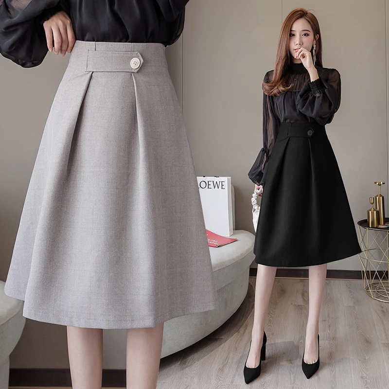 Юбка женская на пуговицах модная винтажная Однотонная юбка в Корейском стиле