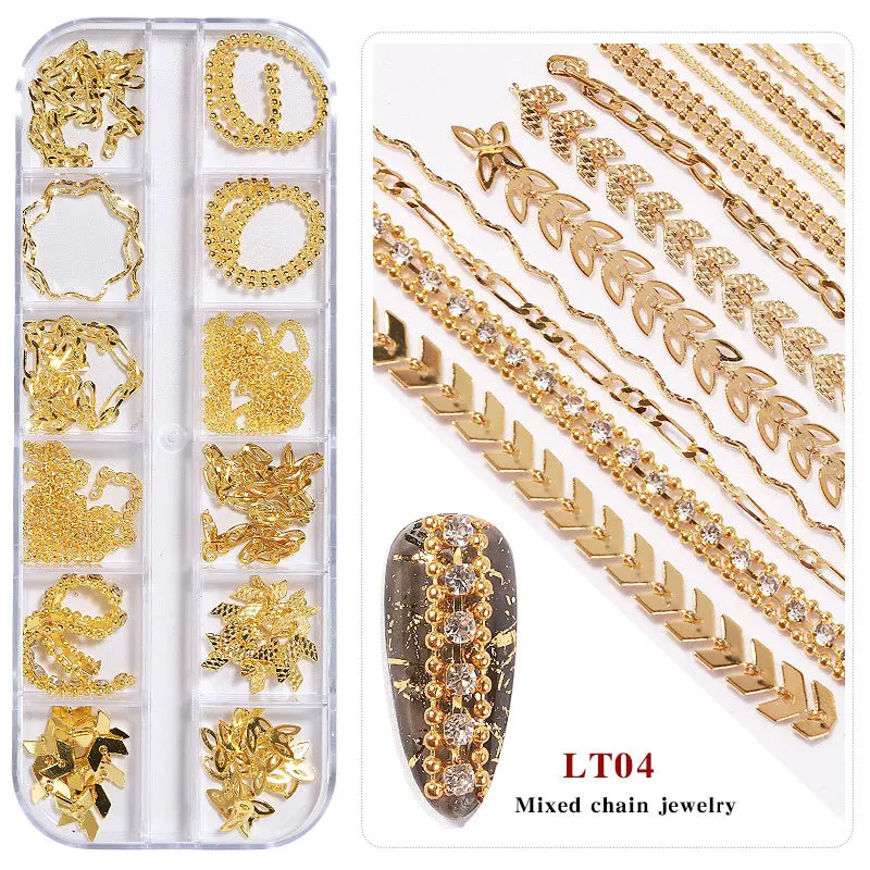 Fashion Retro Gold and Silver Multicolor Multi-element Style Design Diamond Chain Mixed Set Metal Chain Decoration Nail Tools
Fashion Retro Gold and Silver Multicolor Multi-element Style Design Diamond Chain Mixed Set Metal Chain Decoration Nail Tools