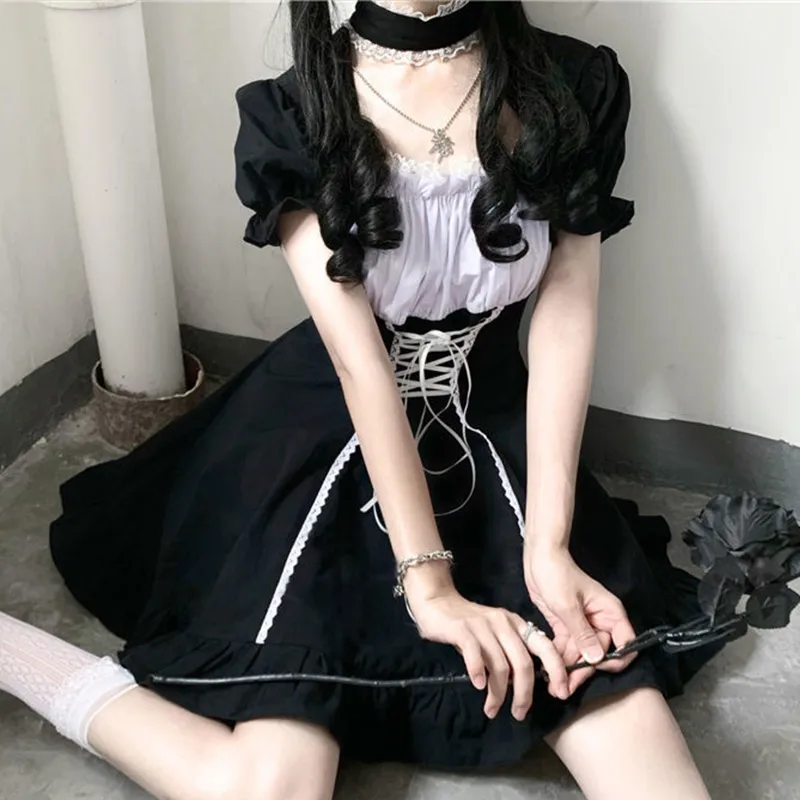 Japanese Soft Sister Cute Lolita Dress Women Victorian Gothic Puff Sleeve Slim Dress JK Retro Dark Girls Bandage Maid Dress
Japanese Soft Sister Cute Lolita Dress Women Victorian Gothic Puff Sleeve Slim Dress JK Retro Dark Girls Bandage Maid Dress