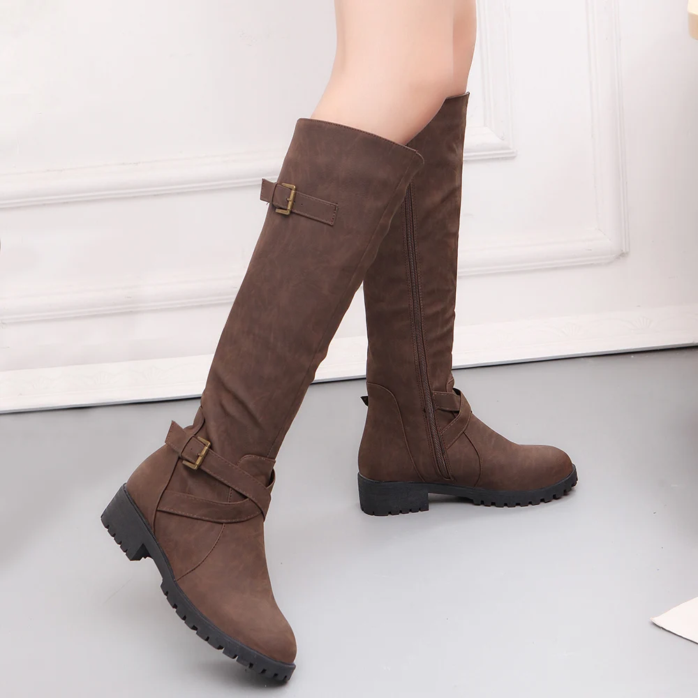 2019 Women Knee High Boots Fashion Leather Low Heels Buckle Side Zipper Winter Riding Shoes Military Army Western Combat Boots
2019 Women Knee High Boots Fashion Leather Low Heels Buckle Side Zipper Winter Riding Shoes Military Army Western Combat Boots