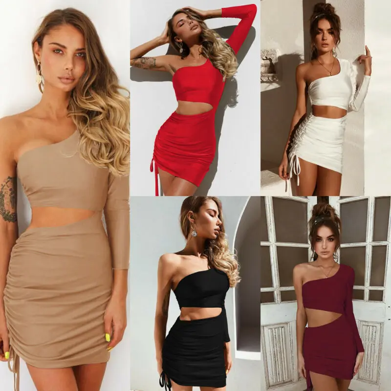 Fashion Sexy Solid Color Hollow Womens Dresses One Shoulder Bandage Bodycon Evening Party Club Short Mini Dress
Fashion Sexy Solid Color Hollow Womens Dresses One Shoulder Bandage Bodycon Evening Party Club Short Mini Dress