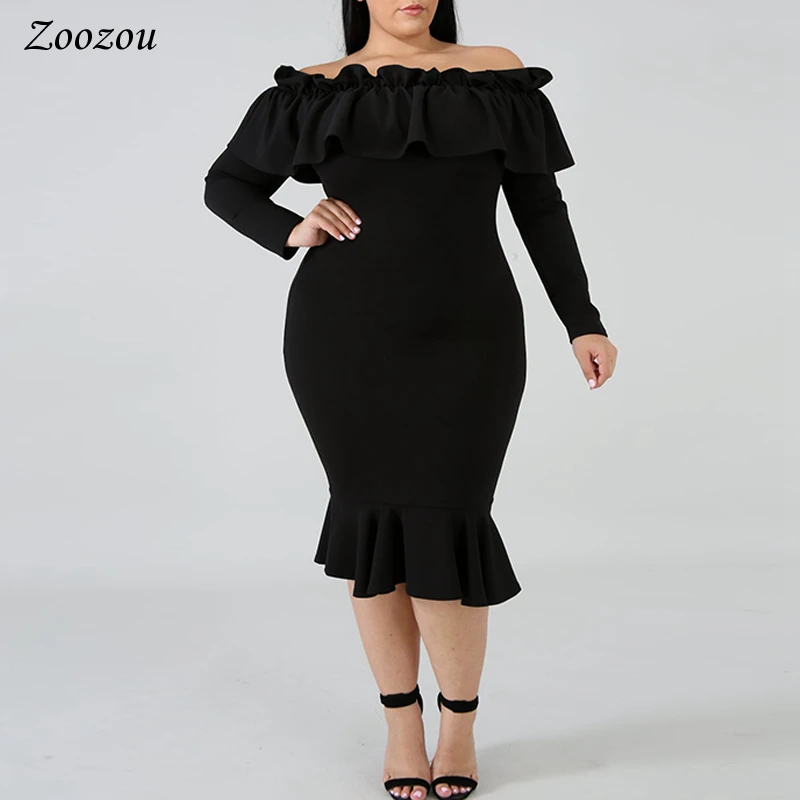 Sexy Off Shoulder Ruffles Plus Size Dress Women Long Sleeve Slim Knee Length Dresses Clothing 4XL 5XL Black White Dress Elegant
Sexy Off Shoulder Ruffles Plus Size Dress Women Long Sleeve Slim Knee Length Dresses Clothing 4XL 5XL Black White Dress Elegant