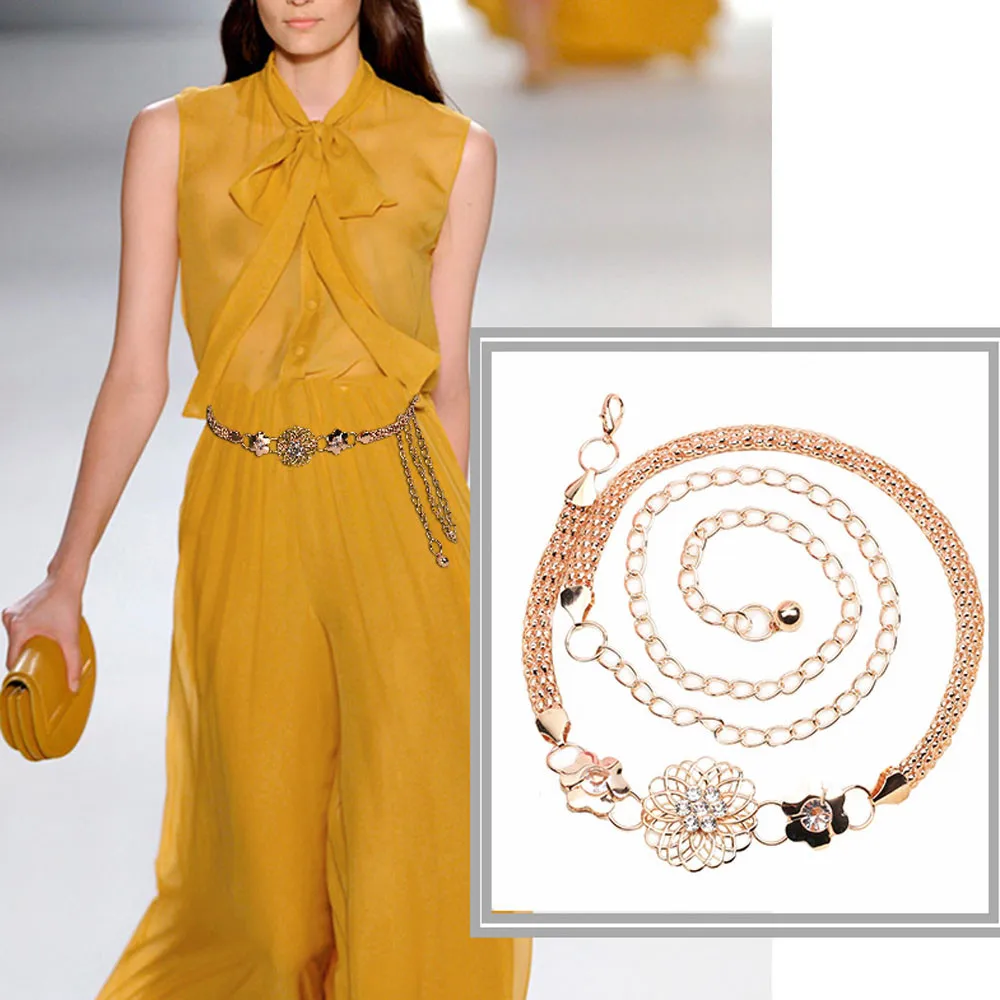 elegant Clothes belt Women Lady Fashion Metal Chain Style Belt Body Hollow diamond flower waist chain belt Metal dress gold#L12 
elegant Clothes belt Women Lady Fashion Metal Chain Style Belt Body Hollow diamond flower waist chain belt Metal dress gold#L12