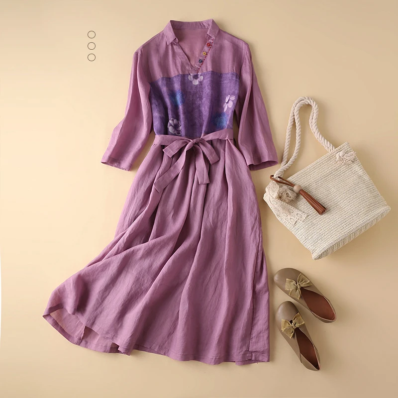 48051 100% Ramie A-Line Dress Women New Literary Temperament Grace Office Ladies V-Neck Belt High Waist Flower Printing Loose
48051 100% Ramie A-Line Dress Women New Literary Temperament Grace Office Ladies V-Neck Belt High Waist Flower Printing Loose