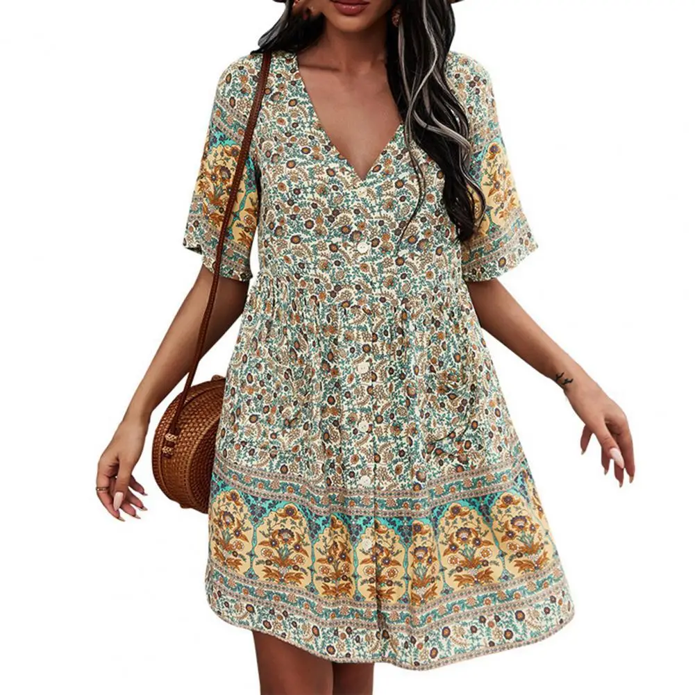 Women Dress Positioning Printing V Neck Short Sleeve Buttons Bohemian Dress Positioning Printing Short Sleeve Dress Women
Women Dress Positioning Printing V Neck Short Sleeve Buttons Bohemian Dress Positioning Printing Short Sleeve Dress Women