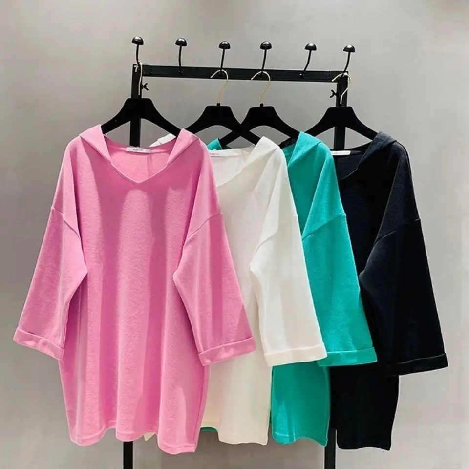 Hooded Short-Sleeved T-Shirt Female Summer Student Western Style Loose And Thin All-Match Female
Hooded Short-Sleeved T-Shirt Female Summer Student Western Style Loose And Thin All-Match Female