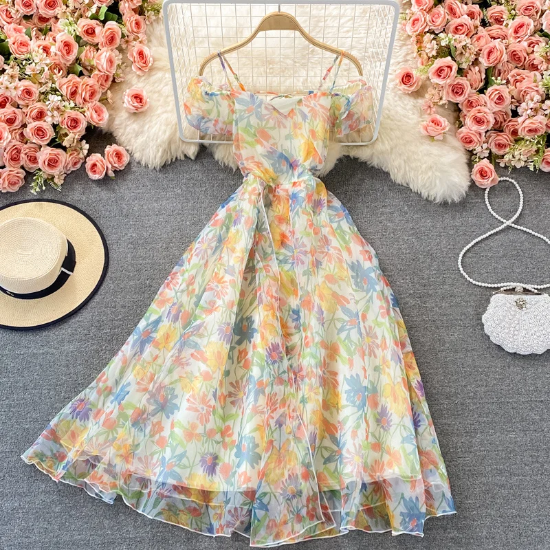 French Women Elegant Noble Spaghetti Strap Dress Ladies Summer New Super Fairy Sweet Short Sleeve Floral Strapless Party Dress
French Women Elegant Noble Spaghetti Strap Dress Ladies Summer New Super Fairy Sweet Short Sleeve Floral Strapless Party Dress