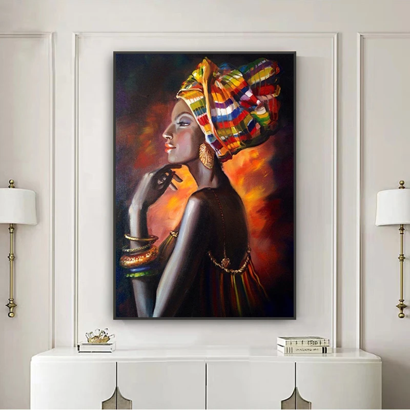 Abstract canvas oil painting black woman with turban African woman poster print wall picture for living room home decoration
Abstract canvas oil painting black woman with turban African woman poster print wall picture for living room home decoration