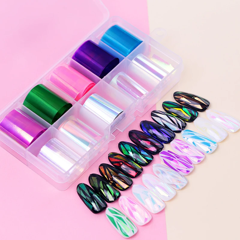 10 Pcs/set Nail Foil Stickers Holographic Nail Foil Set Mixed Colorful Aurora Sticker Glass Transfer Nail Foil Stickers Decals
10 Pcs/set Nail Foil Stickers Holographic Nail Foil Set Mixed Colorful Aurora Sticker Glass Transfer Nail Foil Stickers Decals