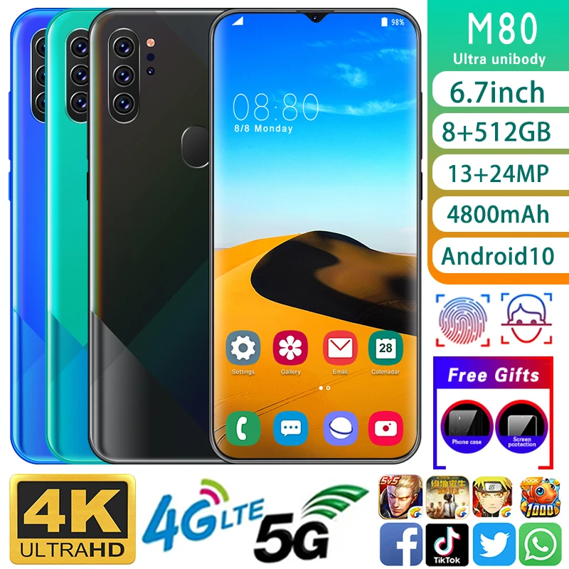 Global Version M80 5G Smart Gaming Phone 6.7-inch Full Screen HD Android 10.0 13+24MP HD Camera Dual SIM 8+512GB Face ID mobile 
Global Version M80 5G Smart Gaming Phone 6.7-inch Full Screen HD Android 10.0 13+24MP HD Camera Dual SIM 8+512GB Face ID mobile