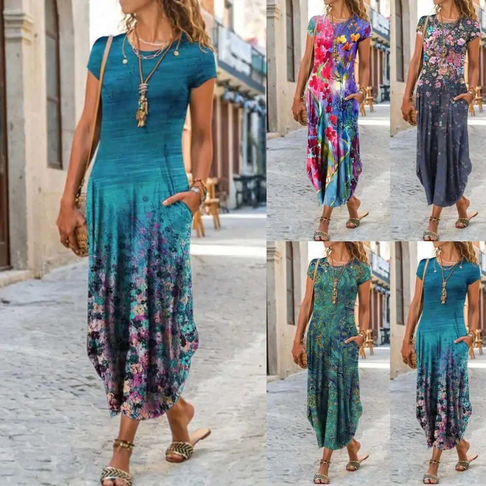 Long Stylish Floral Print Short Sleeve Loose Dress Women Dress Floral Print for Travel
Long Stylish Floral Print Short Sleeve Loose Dress Women Dress Floral Print for Travel