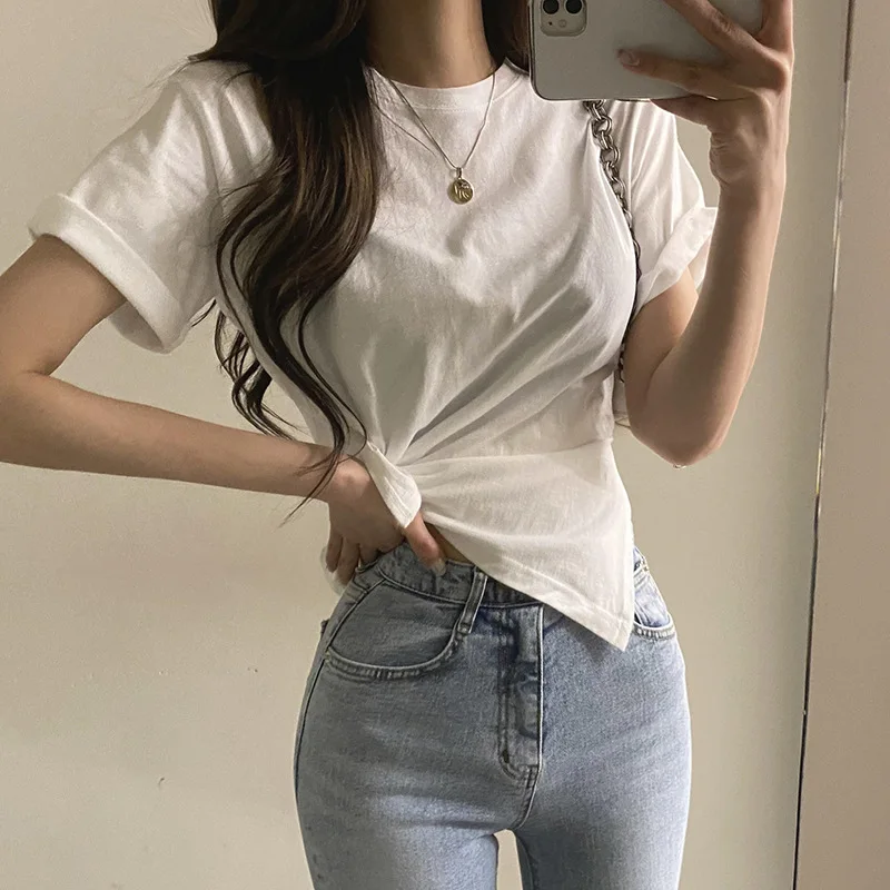 Summer Women’s Summer Tops Casual Short Sleeve T-shirt Fashion Solid Color Tees Irregular Knotted O-neck Pullover
Summer Women’s Summer Tops Casual Short Sleeve T-shirt Fashion Solid Color Tees Irregular Knotted O-neck Pullover