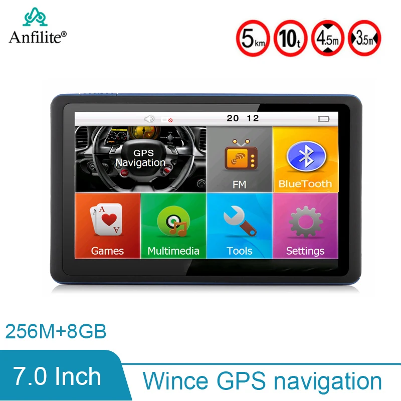 

7 inch truck vehicle GPS Navigation with sunshade FM Bluetooth AVIN 256m+8GB Sat nav GPS navigator free Europe Spain france map