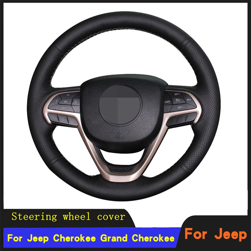 

Car Steering Wheel Cover Braid Wearable Genuine Leather For Jeep Cherokee Grand Cherokee 2014 2015 2016 2017 2018 2019 2020