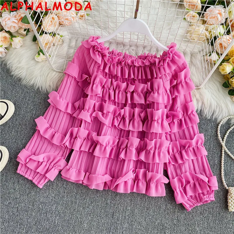ALPHALMODA 2020 New Pleated Multi-Layer off-Shoulder Chic Chiffon Top Women Autumn Slash Neck Loose Fashion Blouses
ALPHALMODA 2020 New Pleated Multi-Layer off-Shoulder Chic Chiffon Top Women Autumn Slash Neck Loose Fashion Blouses