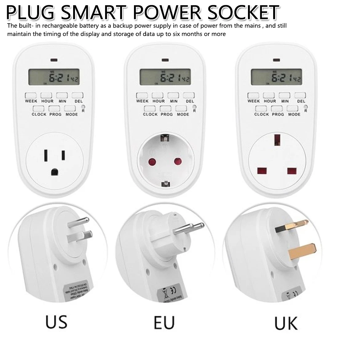 7 Days Programmable Timer Switch Countdown Outlet Electric Digital Socket with Timer Socket
7 Days Programmable Timer Switch Countdown Outlet Electric Digital Socket with Timer Socket